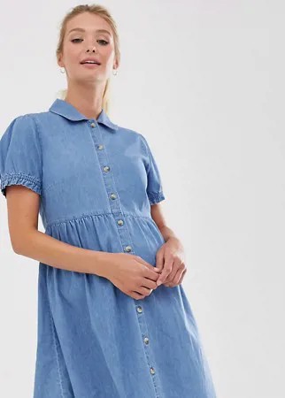 Синее джинсовое платье-рубашка мини с воротником ASOS DESIGN Maternity-Синий