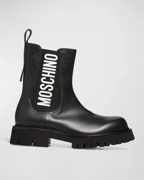 Мужские кожаные ботинки челси с логотипом Moschino, цвет Black