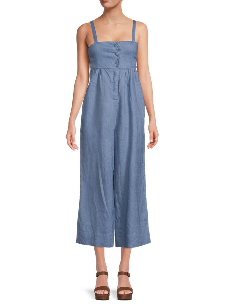 Льняной комбинезон с широкими штанинами Saks Fifth Avenue, цвет Denim