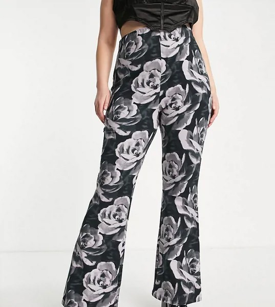 Расклешенные брюки без застежки с цветочным принтом в стиле гранж от комплекта ASOS DESIGN Curve-Разноцветный