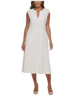 CALVIN KLEIN Женское белое платье миди с разрезом и рукавами-крылышками на подкладке + расклешенное платье 4