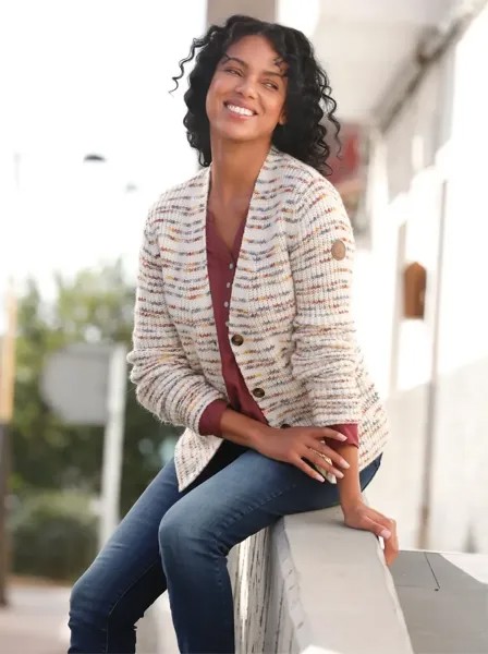 Кардиган в стиле casual Casual Looks, цвет Ecru-Rauchblau-Gemustert