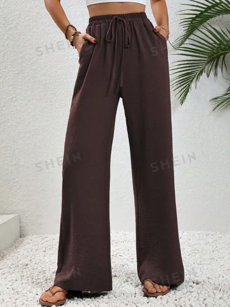 Брюки длинные женские Shein Lune с завышенной талией, кофейный