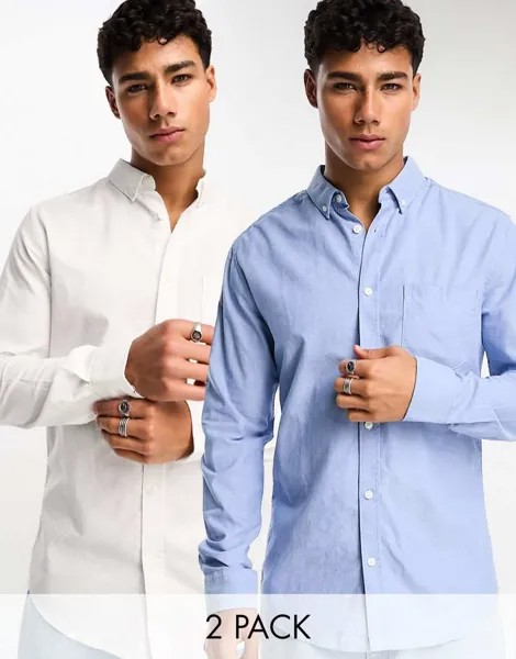 Бело-синяя оксфордская рубашка из двух пар Only & Sons