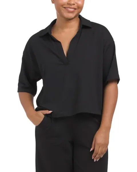 Топ с короткими рукавами и воротником Johnny Dkny Sport, черный
