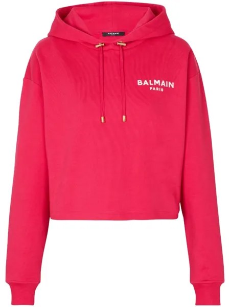 Balmain укороченное худи с логотипом, розовый