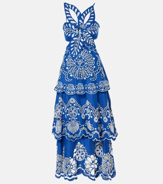 Длинное льняное платье Flower Richelieu Farm Rio, цвет navy blue