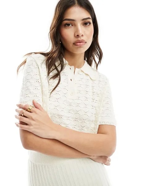 Кремовый трикотажный топ-поло со стежками ASOS DESIGN