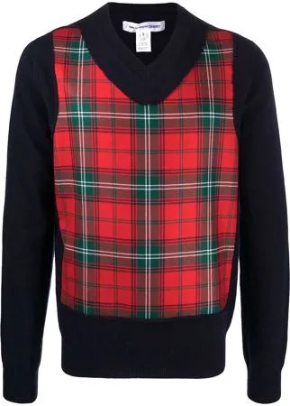 Comme Des Garçons Shirt джемпер в клетку тартан с V-образным вырезом
