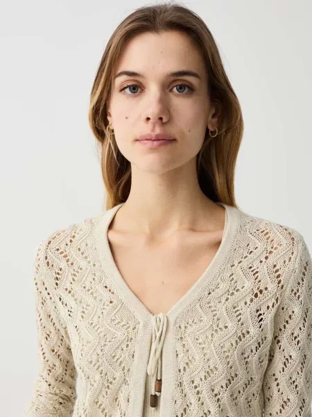 Укороченный кардиган крючком из люрекса Ovs, цвет ivory white