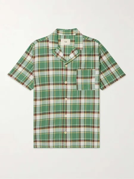 Рубашка из хлопка в клетку с воротником-стойкой FOLK, зеленый