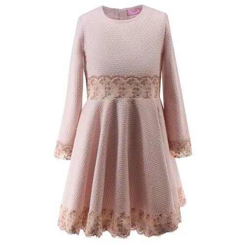 Платье EVIKA KIDS розовое из рифленого хлопка с кружевом