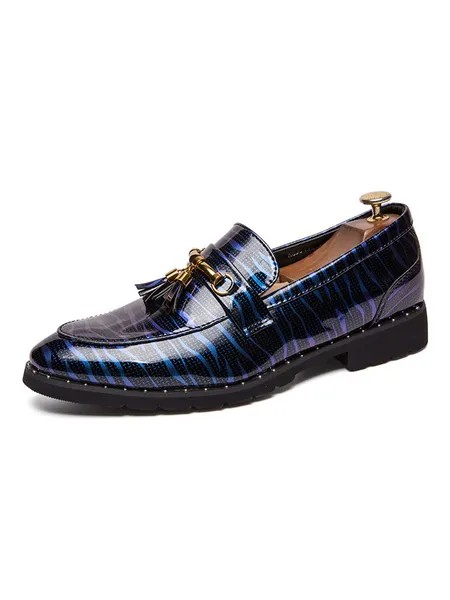 Milanoo Men Shoes Fashion Round Toe Slip-On PU Leather Black Oxfords