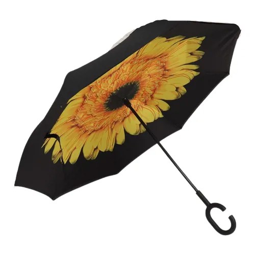 Зонт-наоборот, механический «Цветок», 8 спиц, R = 53 см, ручка кольцо, цвет микс