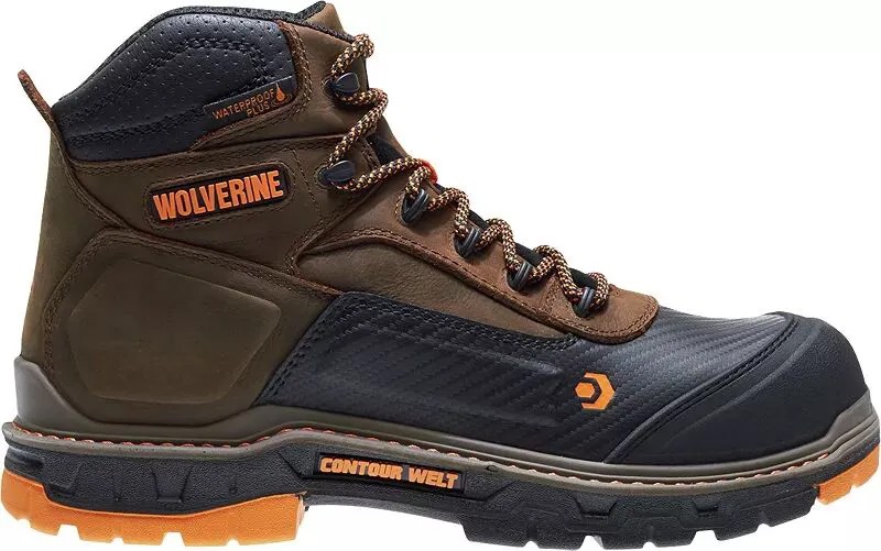 Мужские рабочие ботинки Wolverine Overpass CarbonMAX 6 дюймов с водонепроницаемым композитным носком, коричневый
