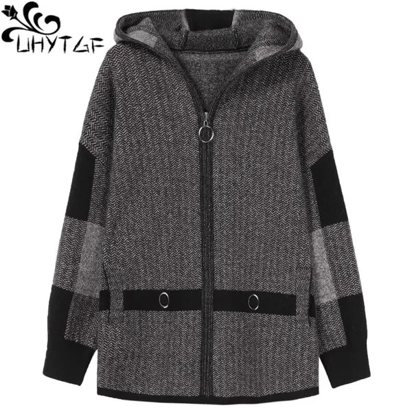 Зимнее пальто UHYTGF, Женская качественная Двусторонняя кашемировая шерстяная куртка, Корейская куртка большого размера с капюшоном, женские повседневные осенние пальто