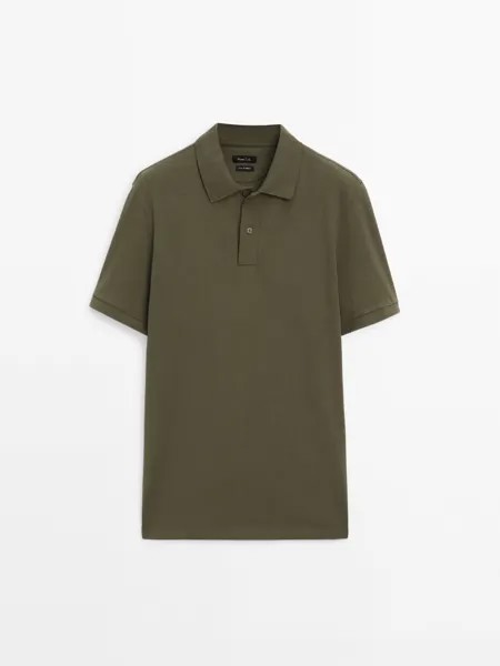 Рубашка-Поло из микротекстурированного хлопка пике Massimo Dutti, хаки