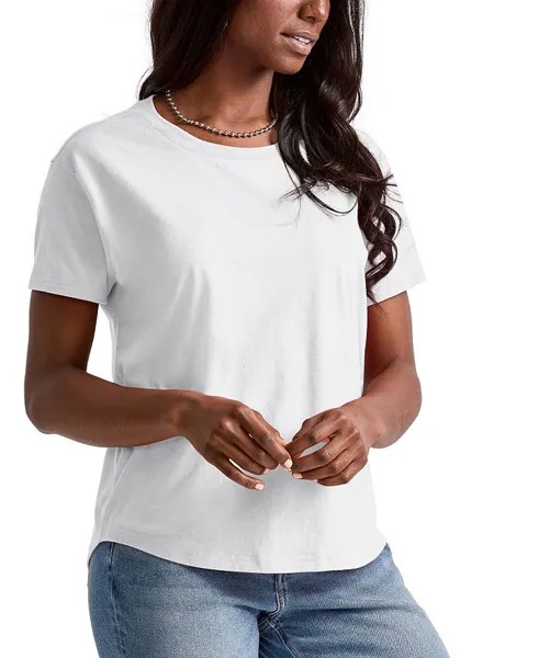 Женская свободная футболка Originals из хлопка с короткими рукавами Hanes, белый