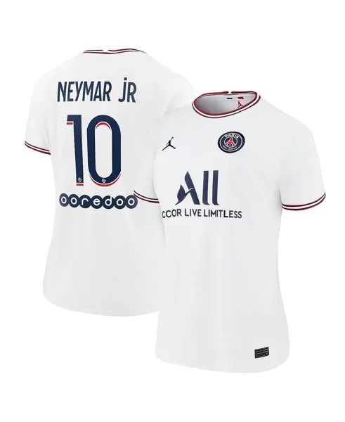 Женская брендовая майка Neymar Jr. White Paris Saint-Germain 2021/22 Fourth Replica Jordan, белый
