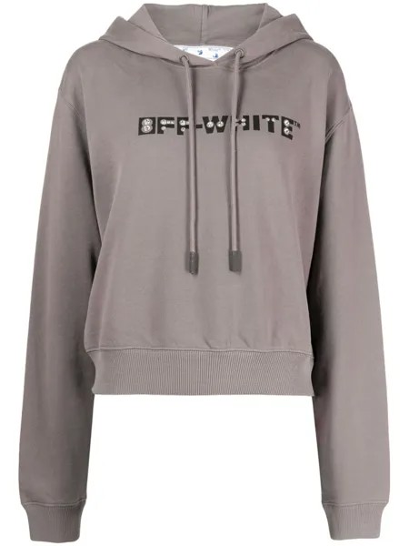 Худи с логотипом и стразами Off-White, серый