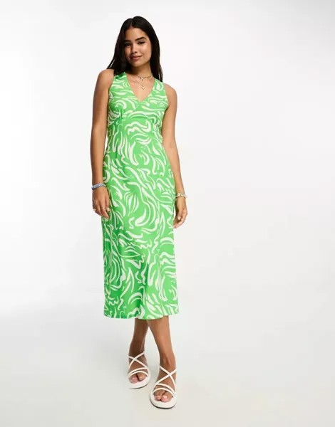 Прямое платье миди в зеленую клетку с V-образным вырезом New Look