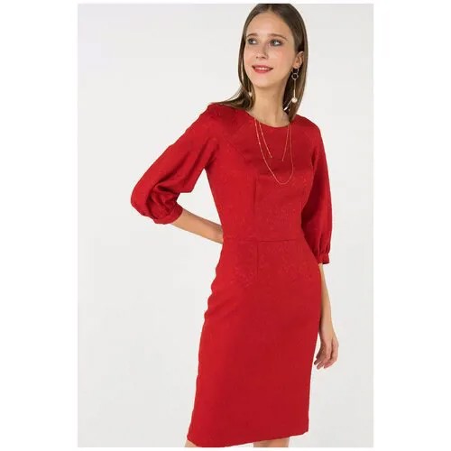Платье-футляр с рукавами-фонариками длины миди Stella Di Mare Dress 619-15/ Красный 44