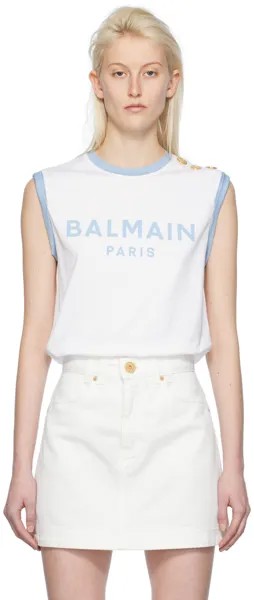 Белая майка с тремя пуговицами Balmain