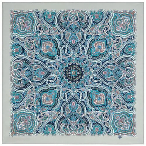 Платок Павловопосадская платочная мануфактура,89х89 см, синий, бирюзовый