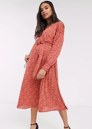 Красное платье миди с запахом и цветочным принтом ASOS DESIGN Maternity-Мульти