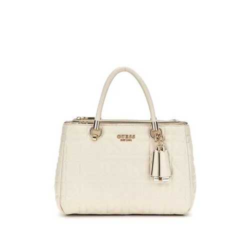 Сумка тоут GUESS, фактура зернистая, стеганая, бежевый, экрю