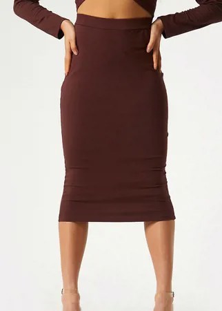 Эксклюзивная облегающая юбка миди шоколадного цвета Outrageous Fortune-Коричневый цвет