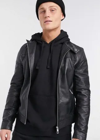 Черная куртка из натуральной кожи ASOS DESIGN-Черный цвет