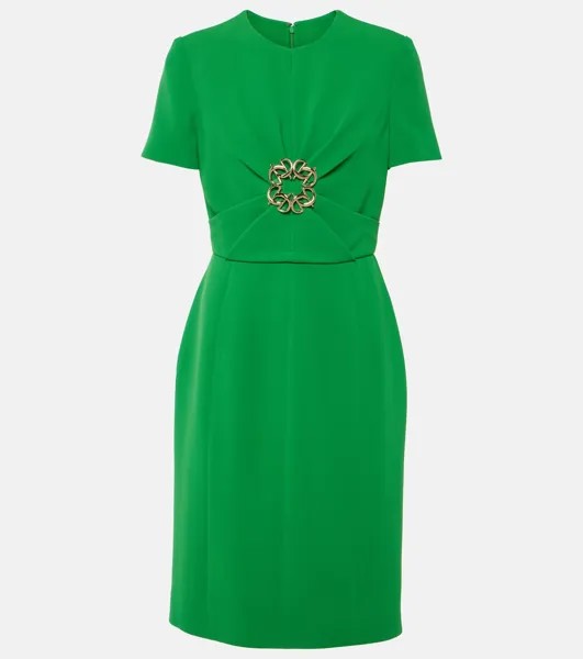 Платье миди из кади со сборками Elie Saab, зеленый