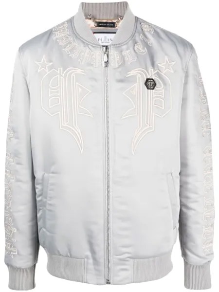 Philipp Plein бомбер с логотипом, серый