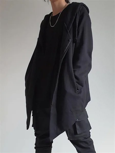 Мужское повседневное пальто на молнии, асимметричное однотонное пальто средней длины, большие размеры, весна-осень