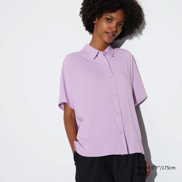 Блузка UNIQLO из вискозы с коротким рукавом, фиолетовый