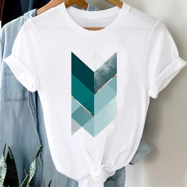 26fashion Одежда Женщины Печать T T Tee Top Футболка Повседневная мультяшная стрела Прекрасные 90-е Принт Леди Женская одежда Короткий рукав Графическая футболка