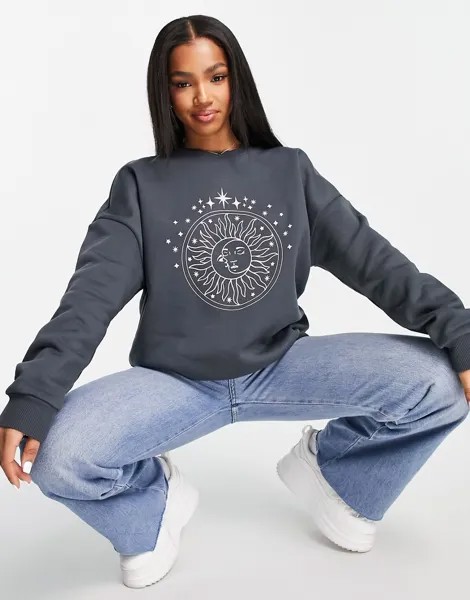 Oversized-свитшот угольного цвета с принтом солнцестояния ASOS DESIGN-Серый