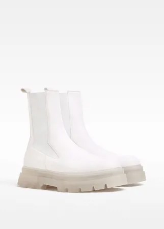 Белые ботинки челси на массивной подошве Bershka-Белый
