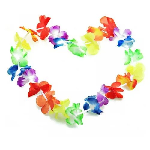Гавайская юбка длинная разноцветная с цветочками 80 см, гавайское ожерелье 96 см