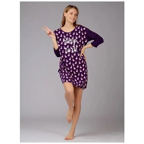 Сорочка Indefini средней длины, укороченный рукав, трикотажная, размер M(46), фиолетовый
