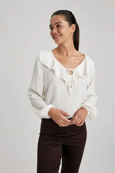 Блузка с заостренными краями и сборками Defacto, белый