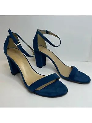 STUART WEITZMAN Женские темно-синие кожаные сандалии почти телесного цвета с круглым носком на блочном каблуке 7 M