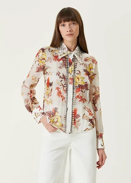 Льняная рубашка с цветочным принтом цвета экрю Zimmermann