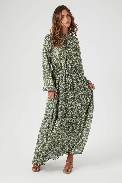 Шифоновое платье-миди с цветочным принтом Forever 21, оливковый