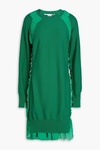 Шерстяное мини-платье с кружевной отделкой Stella Mccartney, зеленый
