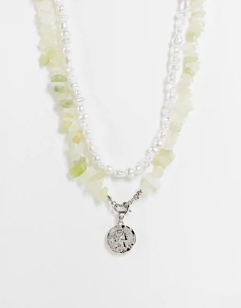 Серебристое ожерелье из искусственных камней с подвеской Pieces-Серебристый
