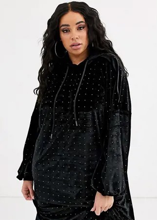 Бархатное платье-худи с отделкой ASOS DESIGN Curve-Черный