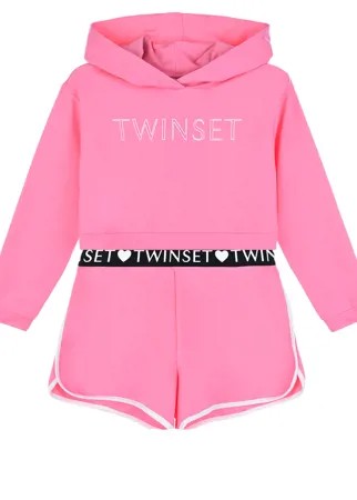 Розовый комплект: толстовка-худи + шорты TWINSET