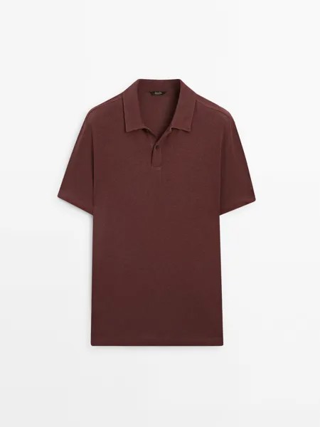 Рубашка-Поло из смесового льна с короткими рукавами Massimo Dutti, бургунди